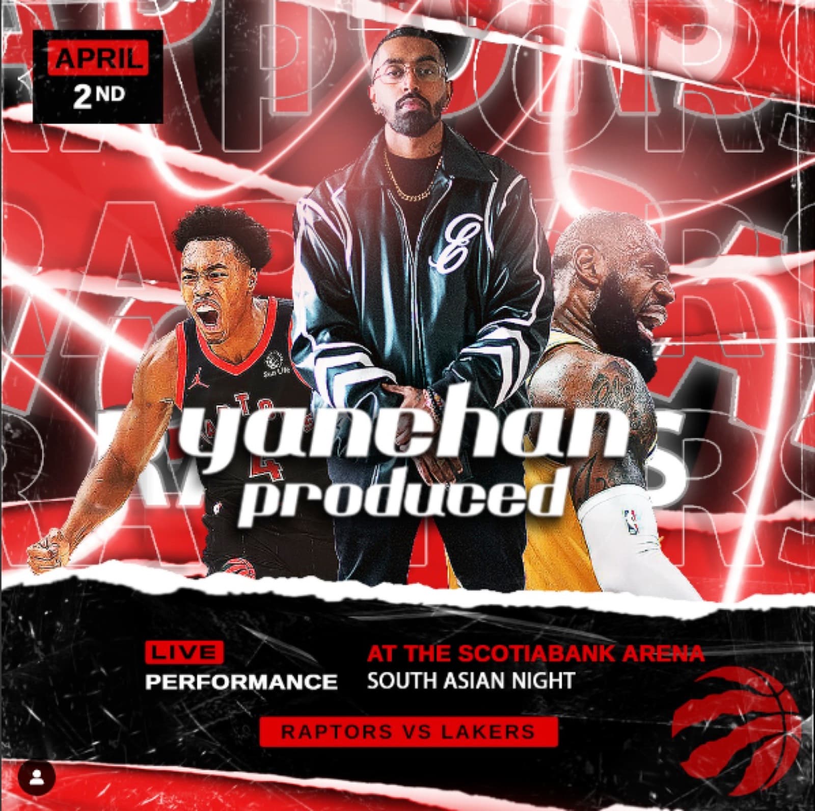 Yanchan Produced performs at the Raptors game for South Asian Night